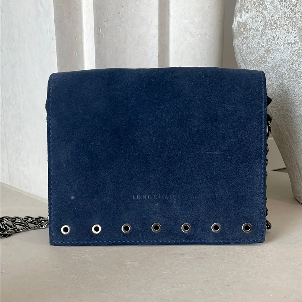 Longchamp Navy Suede Crossbody Bag
